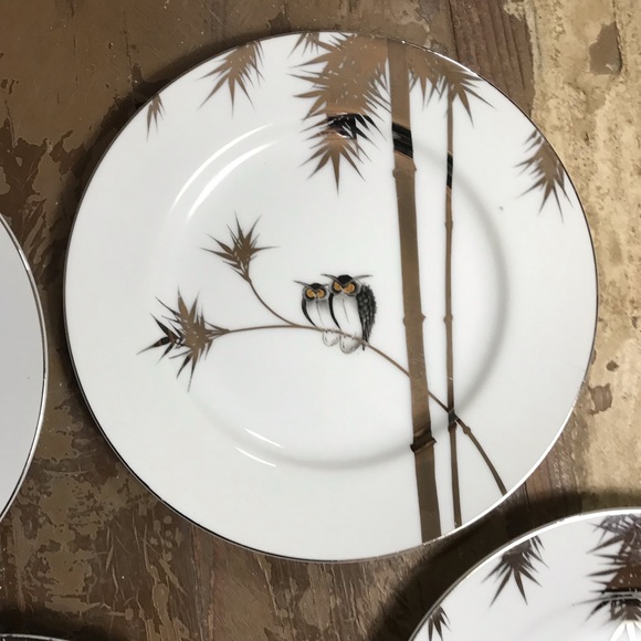 Vintage Lot of 4 Kutani Platinum Silver Owl Bamboo 7 in Plates - Picture 3 of 6
